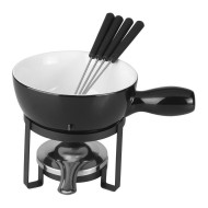 Aparelho De Fondue 8 Peças De Cerâmica Preto Com Suporte De Ferro Com Pintura Epoxy